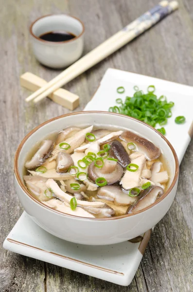 Chinese food - soup with chicken, shiitake mushrooms — Stock Photo, Image