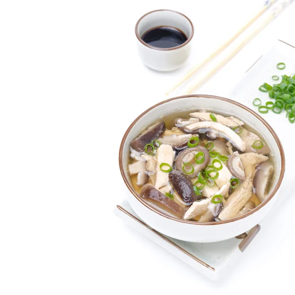 Çin çorbası-tavuk, shiitake mantar ve yeşil soğan — Stok fotoğraf