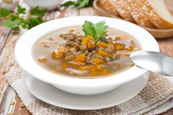 Plate of vegetable soup with lentils — Stock Photo, Image