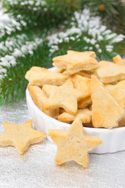 Christmas cookies in the shape of a star, selective focus
