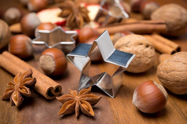 Ingredienti per la cottura di Natale, primo piano, messa a fuoco selettiva — Foto Stock