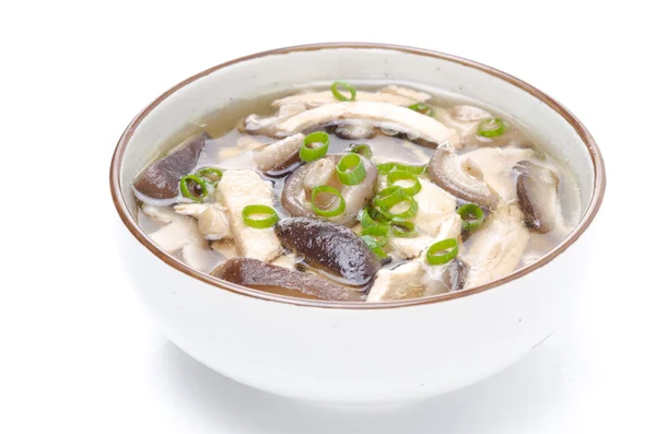 Chinese soup with chicken, shiitake mushrooms and green onions — Stock Photo, Image