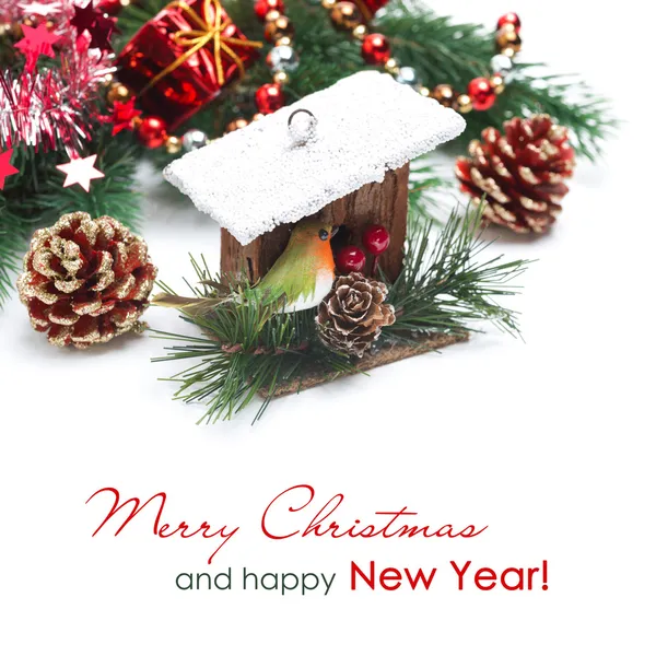 巣箱、小ぎれいなな枝のクリスマスの装飾 — ストック写真