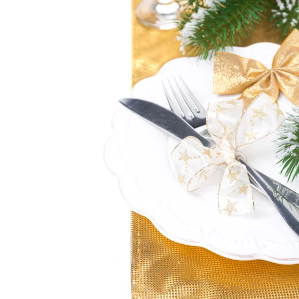 Christmas table place setting, isolated on white — Stock Photo, Image