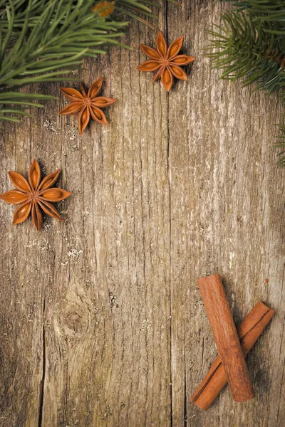 Christmas frame (fir branches, stars, star anise and cinnamon) — Stock Photo, Image