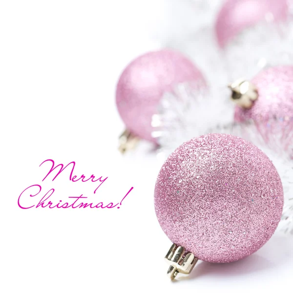 Composition with pink Christmas balls and tinsel, isolated — Stock Photo, Image