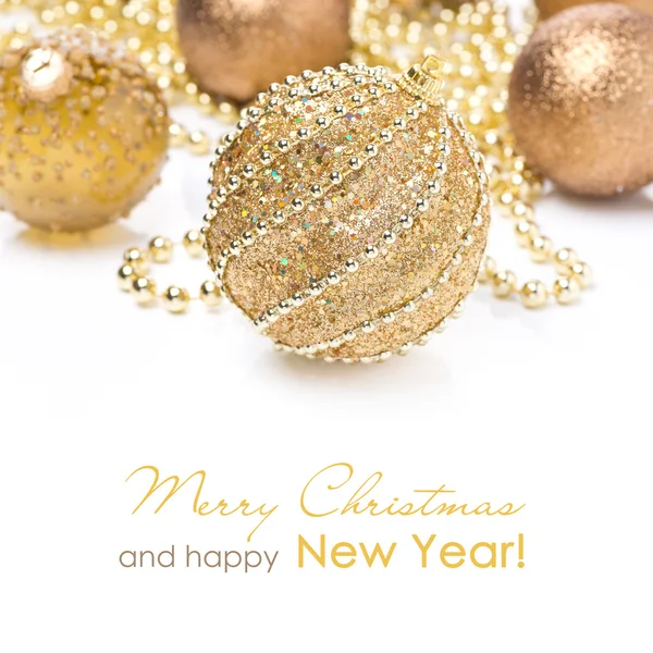 Composition with different golden Christmas balls, isolated — Stock Photo, Image