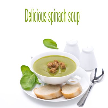 ekmek, beyaz izole nefis ıspanak çorbası