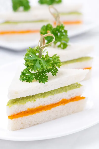 Vegetarian colorful sandwich with vegetable puree — Stock Photo, Image