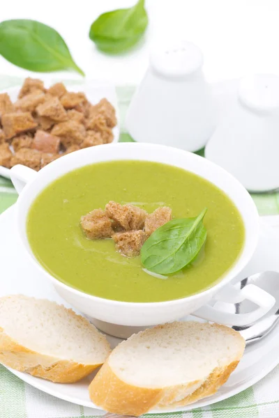 Шпинатний суп з грінками — стокове фото