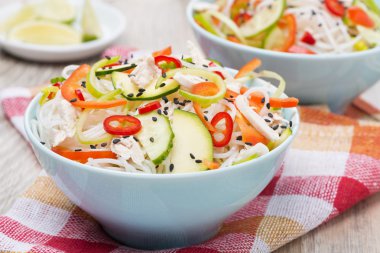 sebze, pirinç noodle ve tavuk lezzetli Tay salatası