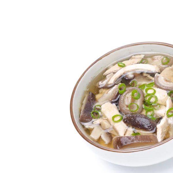 Chinese soup with chicken, shiitake mushrooms and green onions — Stock Photo, Image