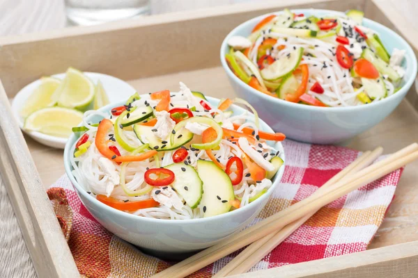야채, 쌀 국수와 닭고기와 태국 샐러드 — 스톡 사진