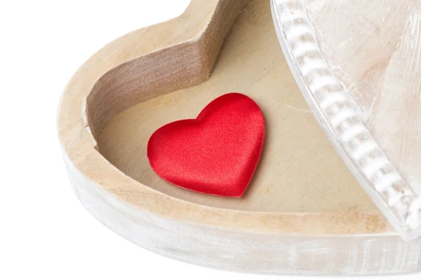 Red heart in a wooden box, isolated — Stock Photo, Image