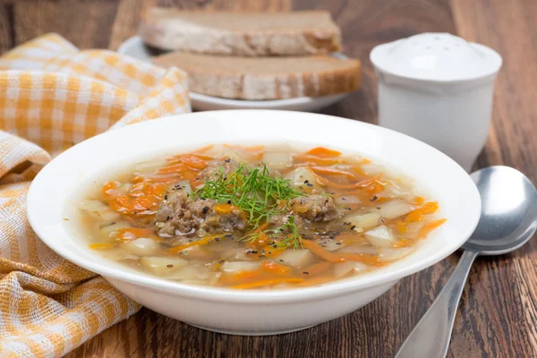 Lahodná zeleninová polévka s karbanátky — Stock fotografie