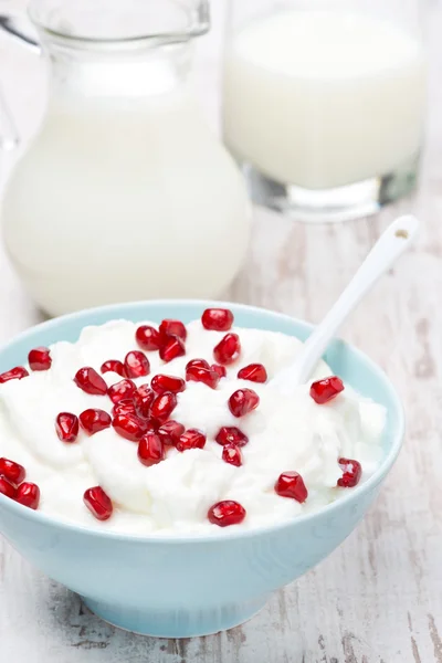 Hausgemachter Joghurt mit Granatapfel und Milch — Stockfoto