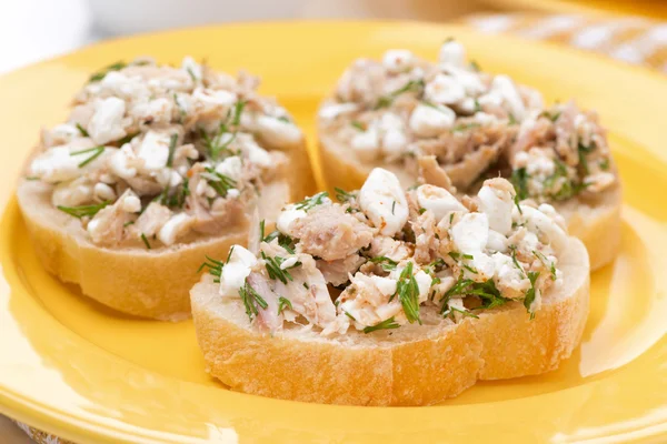 Tostadas con atún y queso casero —  Fotos de Stock