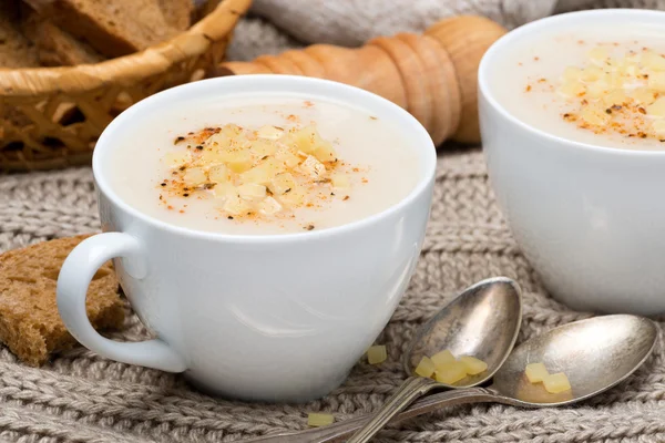 Minestra alla panna di cavolfiore con formaggio e pepe — Foto Stock