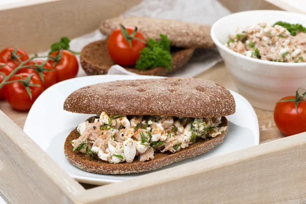 Sendvič žitného chleba s tuňákem a domácí sýr — Stock fotografie