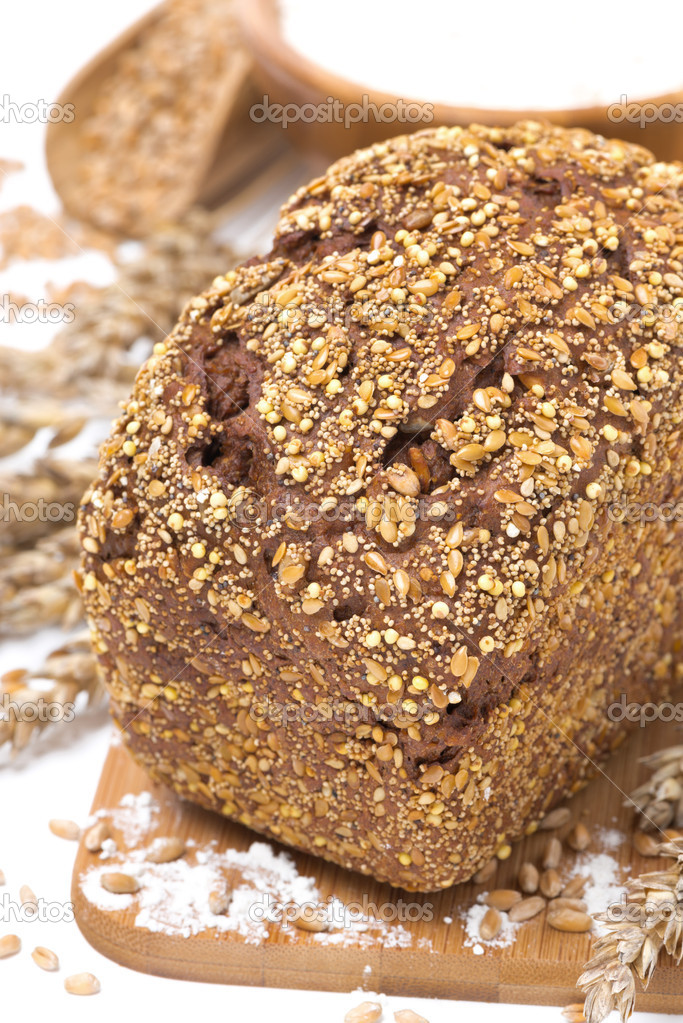 whole grain bread with seeds, close-up