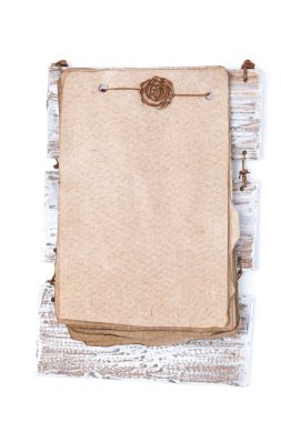 Vintage yaprak kağıt ahşap taban üzerinde tarifi için