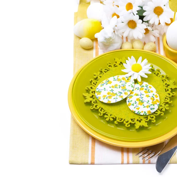 Festive Easter table setting with decorations, flowers — Stock Photo, Image