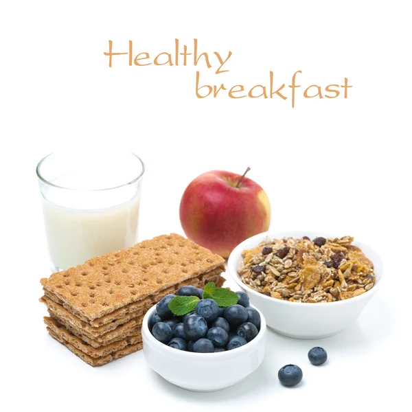Micul dejun sănătos pâine crocantă, mere, afine proaspete — Fotografie, imagine de stoc