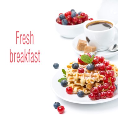 Belçika waffle, çilek ve taze yapılmış kahve Kahvaltı