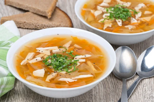 Vegetable soup with chicken, horizontal — Stock Photo, Image