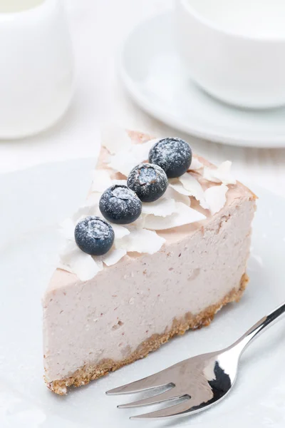 皿の上のブルーベリーとココナッツのチーズケーキ — ストック写真