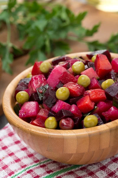 Russian beetroot salad vinaigrette in a bowl, close-up — Stock Photo, Image