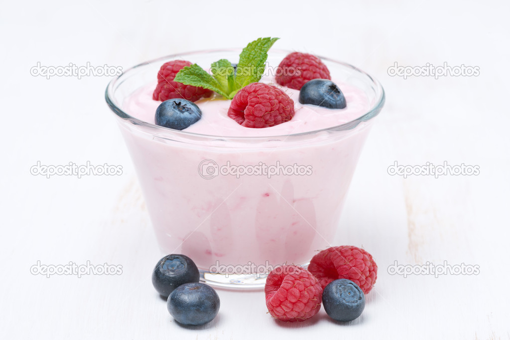 fruit yogurt with raspberry and blueberry