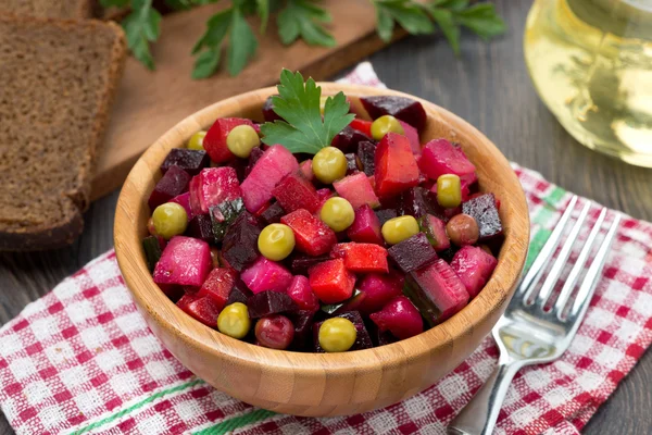 Russian beetroot salad vinaigrette, top view — Stock Photo, Image