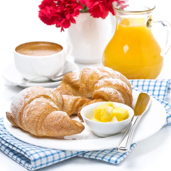 Fresh croissants with butter for breakfast — Stock Photo, Image