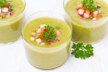 Yeşil gözlük, üstten görünüm taze sebze çorbası