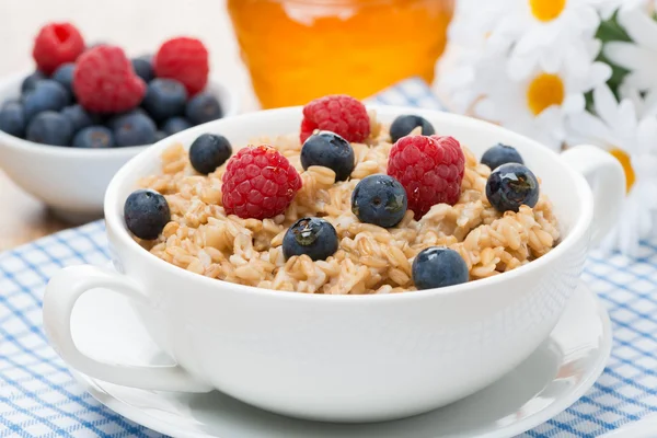 oat porridge with berries, close-up