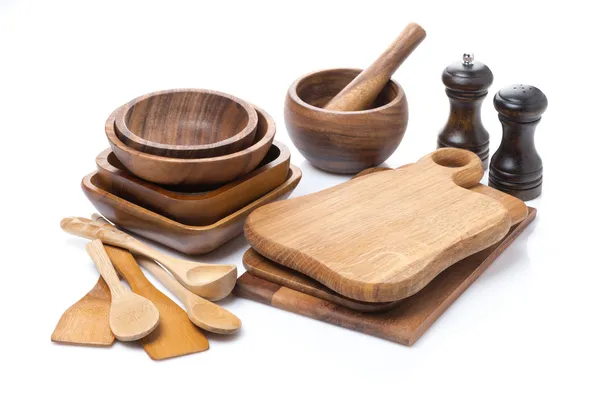 Set van houten gebruiksvoorwerpen, geïsoleerd — Stockfoto