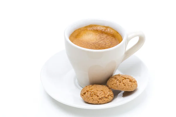 Filiżankę kawy i ciastek, na białym tle — Zdjęcie stockowe