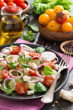 beyaz peynir, dikey ile sebze salatası