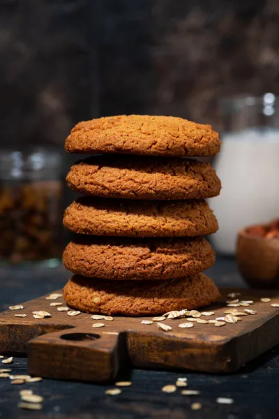 Fresh Oatmeal Cookies Baked Goods Vertical Closeup — Stock Photo, Image