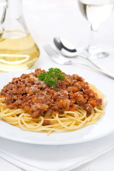 Porzione Spaghetti Bolognese Verticale Primo Piano — Foto Stock