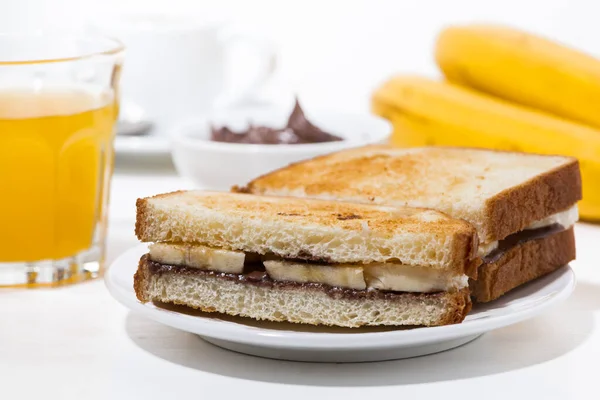 Бутерброд Шоколадной Пастой Бананом Завтрак Горизонтальный — стоковое фото