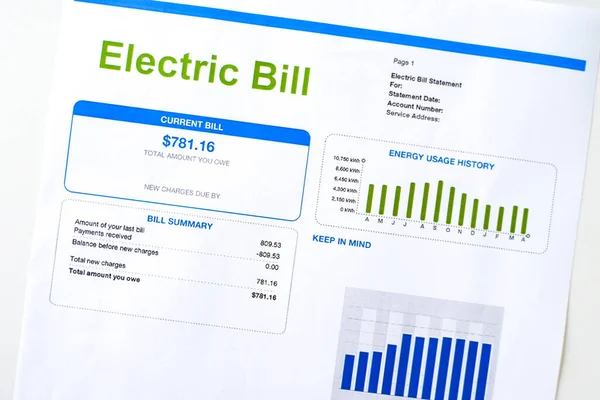 Electric Bill Statement Home Energy Consumption — Stock Photo, Image