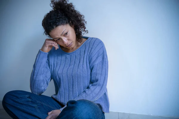 Portrait One Sad Black Woman Suffering Depression — Stock Photo, Image