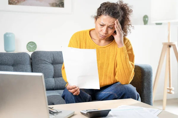 Black Woman Feeling Anxious Family Budget — Stock Fotó