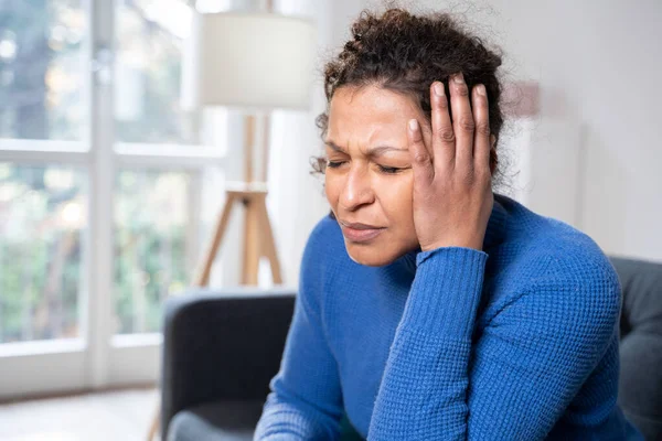 Portrait One Black Woman Suffering Headache — стоковое фото