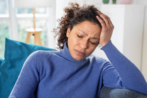 Portrait One Black Woman Suffering Headache — 图库照片