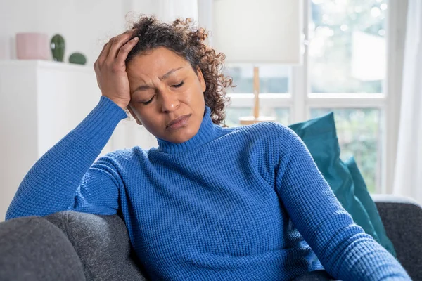 Portrait One Black Woman Suffering Headache — Stockfoto
