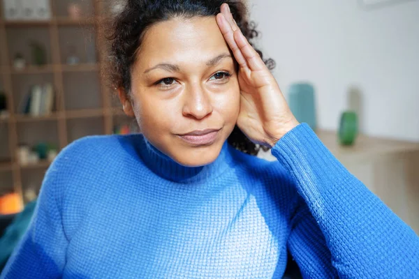 Portrait One Black Woman Suffering Headache — Stock Photo, Image