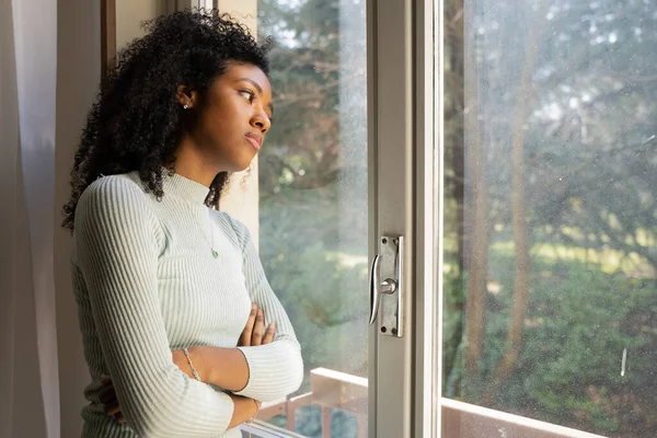 Une Femme Noire Souffrant Dépression Maison — Photo